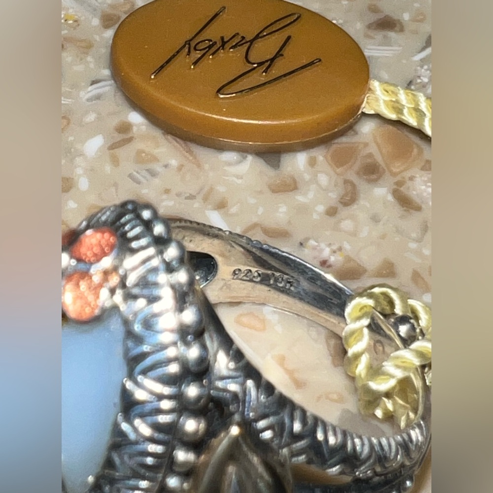 BARBARA BIXBY Faceted Mother Of Pearl Enameled Butterfly SS & 18k Gold NWT Sz 7 - Picture 11 of 12